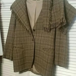 Carre Paris Woman Tan Wool Plaid Jacket medium